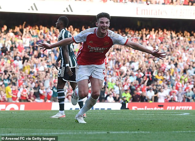 Declan Rice put Arsenal ahead against Manchester United, sparking wild jubilation