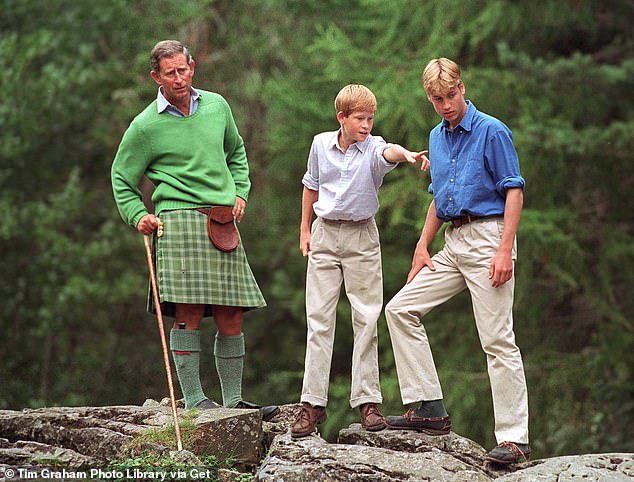 Like other senior royals before him, Charles has always made it a point to wear kilts when he's north of the border.  Apart from their youngest years, Harry and William have always refused