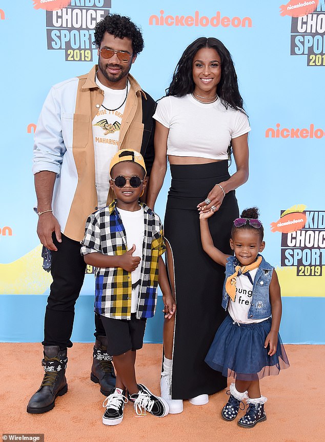 Starting a family: Ciara and Wilson married in 2016 and welcomed their first child the following year;  they can be seen in 2019