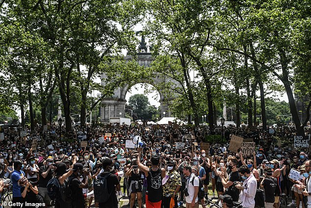 Protesters gather for a march on June 6, 2020 in the Brooklyn borough of New York City