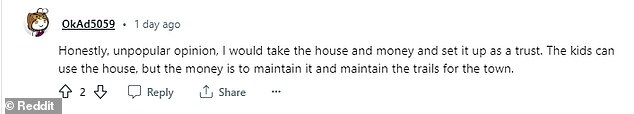 A second commenter quickly called out the parents, writing: “You are trying to make your children take on a burden, this is the last thing you do before death.  That's soooo messed up'