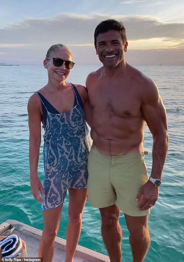 Proud parents: In the photo series, Kelly - who teased her departure from her long-running live talk show last month - also shared plenty of photos of herself posing alongside the Riverdale actor, 52