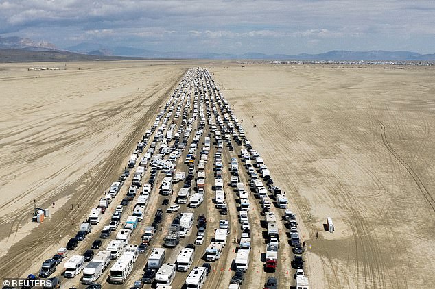 Massive crowds were still queuing Tuesday to leave the Black Rock City property down a 