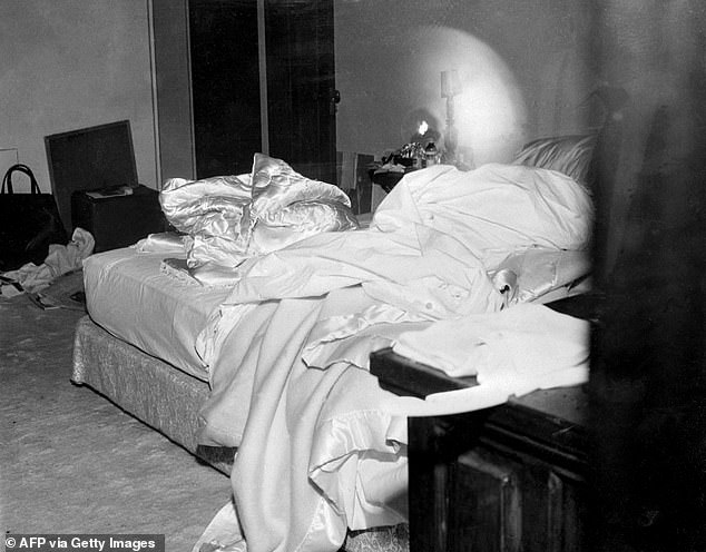 Photograph of the bed where actress Marilyn Monroe was found dead on August 5, 1962