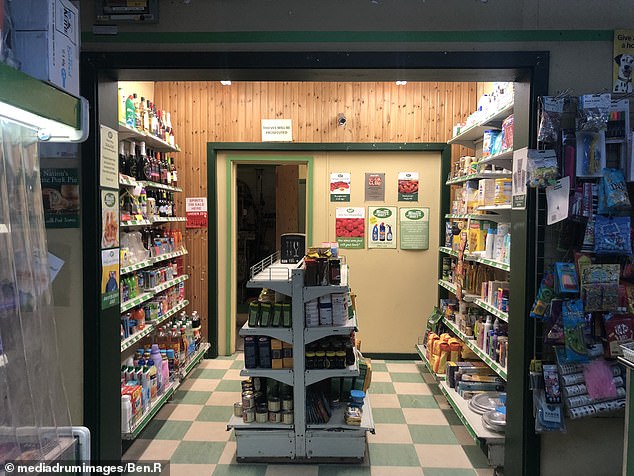 Abandoned: In an instant, the famous Minute Mart newsagents can be seen empty, while the shelves are still full of gag stock