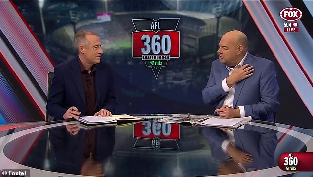 Mark Robinson (right) tells AFL 360 co-host Gerard Whateley about his recent ordeal