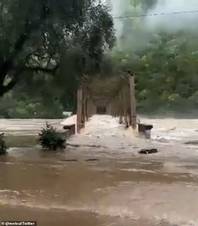 A bridge in the town of Roca Sales in Rio Grande do Sul was destroyed by flooding on Tuesday