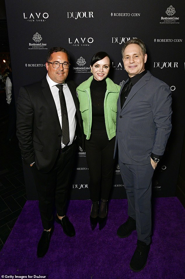 Business Line founder Joshua Fox is pictured with Christina Ricci and Jason Binn at a media event in New York in March this year