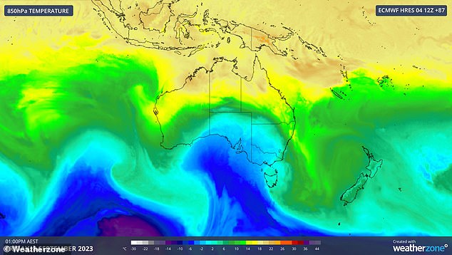 The cold front is expected to hit warmer air and bring storms into NSW on Friday