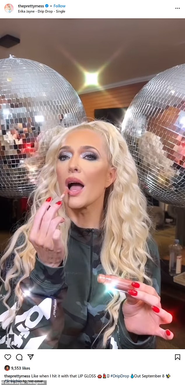 Promo: This week on Instagram, Erika provocatively applied lip gloss in slow motion to a movie soundtracked by a snippet of her soon-to-be-released song Drip Drop