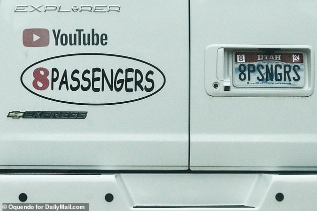 Franke's '8 Passengers' van with an '8PSNGRS' license plate