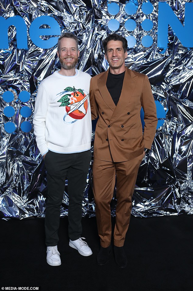 Karl and Sarah were joined by comedy duo Hamish Blake and Andy Lee, who happily posed in front of the Nine signs.  Pictured