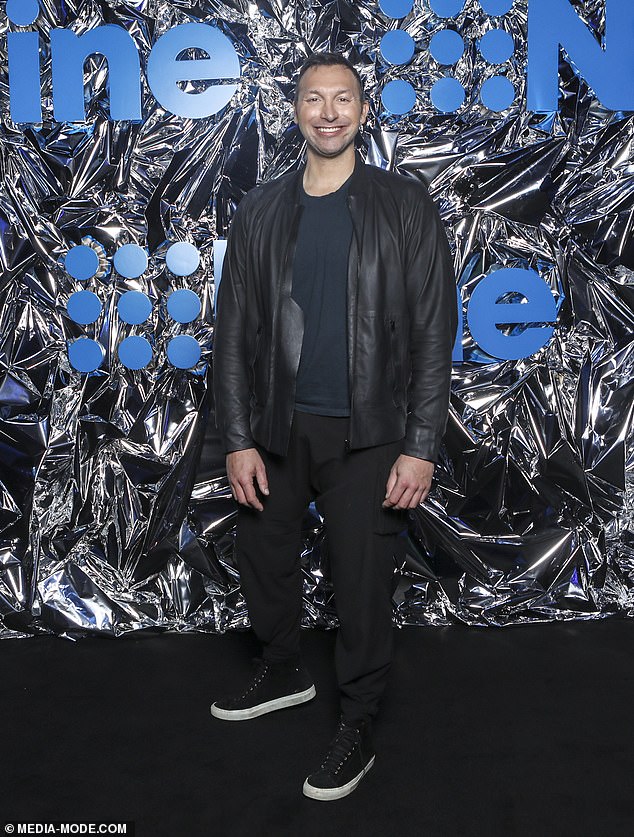 Legendary Olympian Ian Thorpe kept his look casual and wore a leather jacket with a green T-shirt and black trousers.  He completed his look with black sneakers