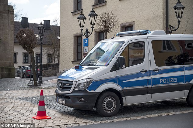 A police patrol car blocks the way to the child and youth care center in Wunsiedel in April