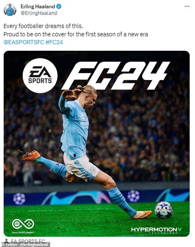 Erling Haaland tweeted proudly of his selection for the cover of EA Sports FC 24