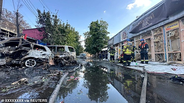 Emergency services work after an attack on the city of Kostiantynivka in eastern Ukraine, September 6, 2023