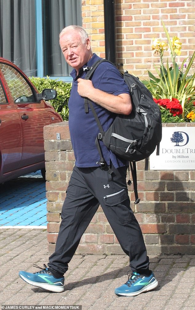 Exhausted: Les Dennis, 69, who looked ready and excited to perform ahead of the BBC show, wore a casual navy blue top and black trousers