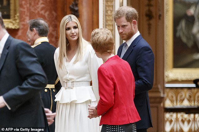 During Trump's 2019 state visit to Britain, Prince Harry speaks with Ivanka Trump;  Meghan was on maternity leave