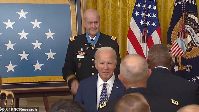 President Joe Biden is captured leaving a Medal of Honor ceremony before final prayer on Tuesday, another incident that raised questions about his age