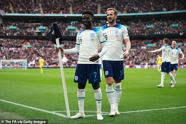 Bukayo Saka (L) and Harry Kane (R) were two of three England players nominated