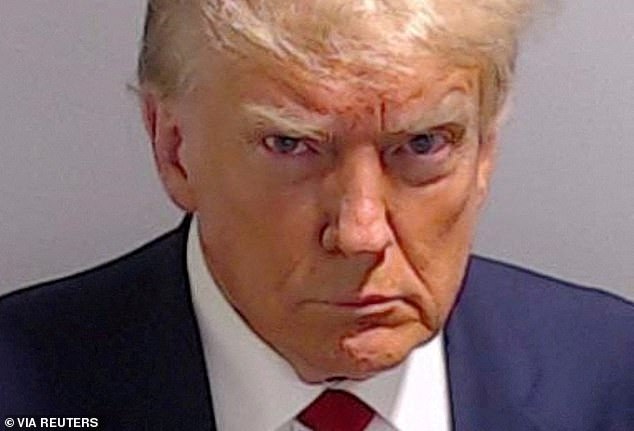 Trump, seen here in his booking photo in Fulton County, has entered a not guilty plea in court and thus did not have to attend an arraignment scheduled for Wednesday morning.