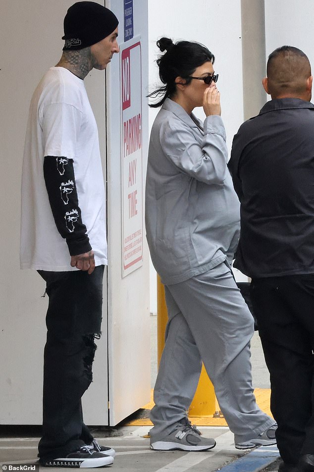 'Feel Better': Kourtney Kardashian is 'doing better' and is now home after a brief hospital visit;  pictured leaving the hospital in LA with her husband on Saturday