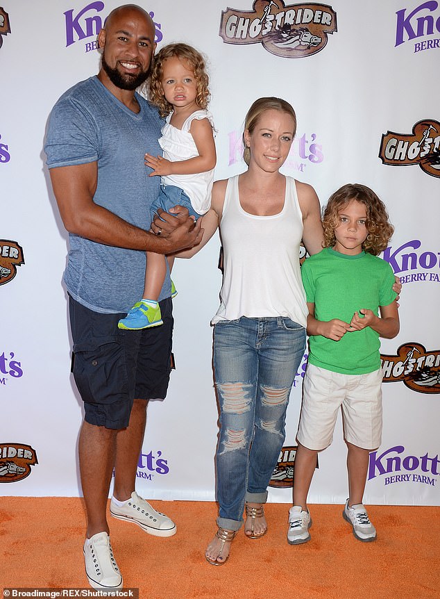 Throwback: Kendra shares two kids, Hank Jr., 13, and Alijah, nine, with her ex-husband Hank Baskett, who was reportedly by her side at the hospital;  the family is pictured in 2018