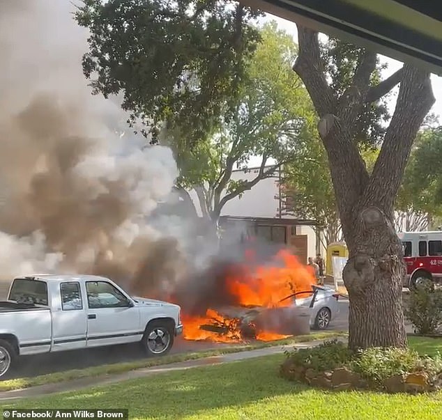 Fortunately, after much struggling, Brown said, the woman was able to free him from the fire hazard, which was filmed completely burned out moments later by another passerby.