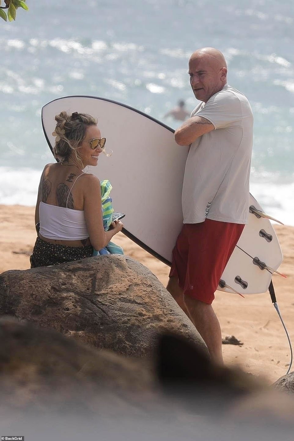 Surf's up: Also with the family were Tish's singer Miley Cyrus and her boyfriend of several years Maxx Morena (not pictured)