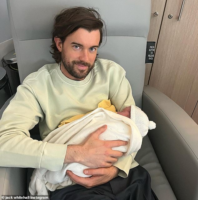 Adorable: The model, 32, gave birth to a baby girl at the Lindo Wing in London's St Mary's and was seen leaving the private hospital on Tuesday night with comedian Jack, 35