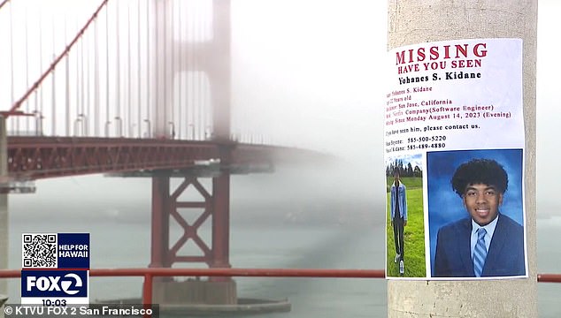 Kidane's missing flyers were posted near the Golden Gate Bridge and surrounding areas