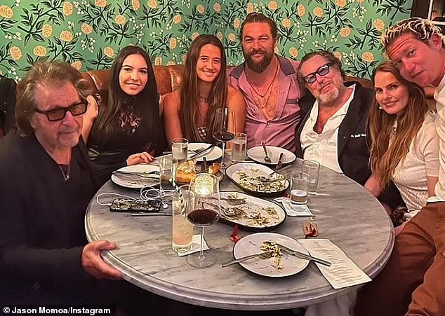 The couple was spotted enjoying a meal with Aquaman star Jason Momoa and friends