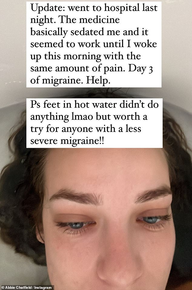 She explained that she had gone to the hospital after throwing up all night and was given medication, but it had worn off and she was still in a lot of pain.