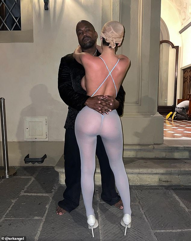 West and Censori are no strangers to scandal and have continually raised eyebrows over their choice of clothing.  Since her arrival in Italy last month, Bianca's barely visible appearance has sparked constant anger from locals.  (The couple was pictured together in Italy last month)