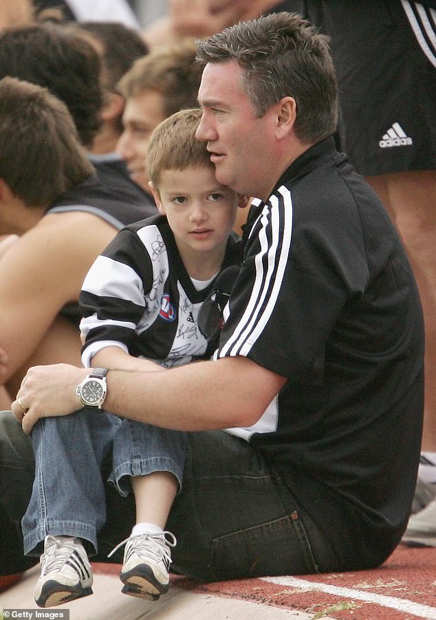 Despite being with the AFL since a very young age with his famous father (pictured), Joe has taken his kicking skills far away from Collingwood