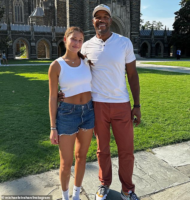 The brunette beauty - who was dropped off from college just two weeks ago by her proud dad - caused a storm when she donned her school colors in a white crop top and blue pants