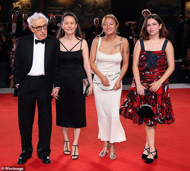 In attendance: Woody attended the Venice Film Festival for the premiere and first official screening of his film Coup De Chance (LR Woody Allen, Soon-Yi Previn, Bechet Allen and Manzie Tio Allen)