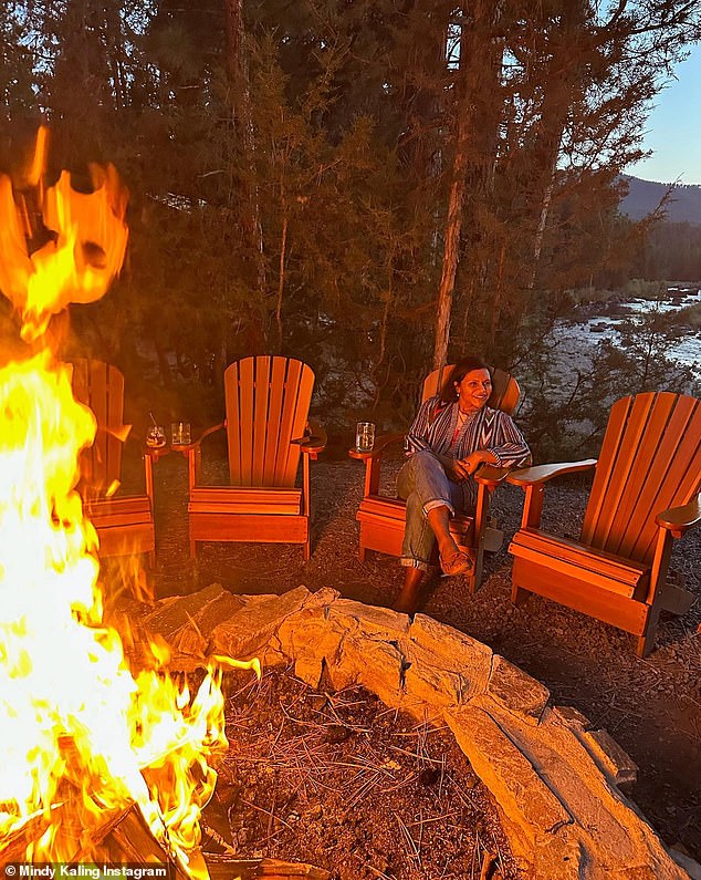 Healing: The Office alum soaked up the powers of a good fire while in nature