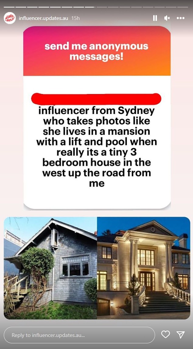 It comes after Influencer Updates AU recently claimed that an influencer would pretend to live in a mansion when she actually lives in a standard triple bedroom in western Sydney