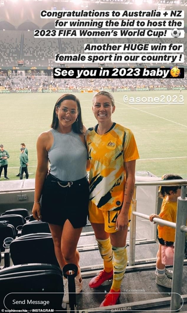 Last month, Sophie launched her new friend Sophie Van De Heuvel (right) hard when she watched her ex-partner Alanna Kennedy help the Matildas beat Canada at the Women's World Cup.