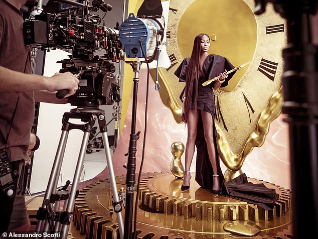 Timeless: Naomi, 53, looked fabulous in a shot focusing on her endless legs as she posed in a studio looking stunning