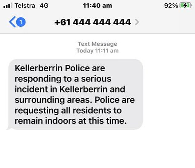 The locals of Kellerberrin received a text warning them to stay indoors while the incident unfolded