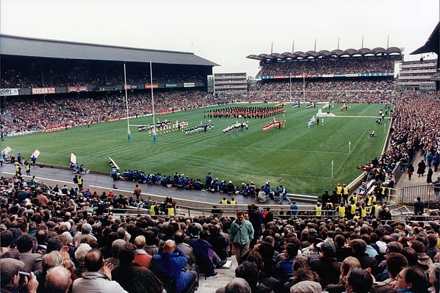 Winner takes all: Twickenham prepares to welcome England and Australia to the 1991 final, as 56,208 fans come to watch the Aussies win 12-6...the stadium now seats 82,000 spectators