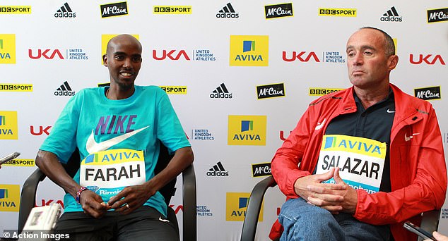 Foster is not afraid to ask Farah about his relationship with his ex-coach Alberto Salazar (right), who was banned from the sport for four years in 2019 for doping violations