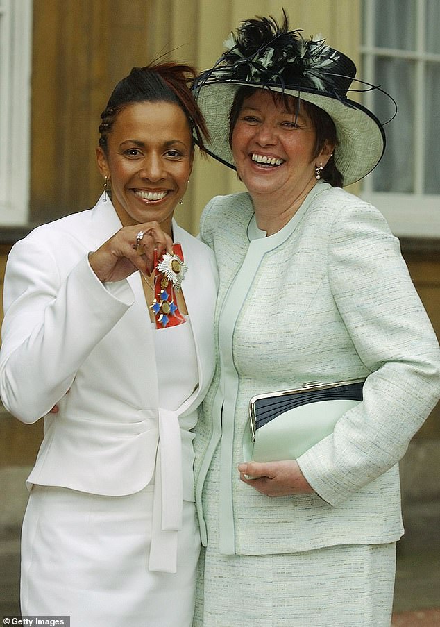 Grief: The Olympian, 53, was devastated when her mother passed away in 2017 from myeloma, a form of blood cancer (pictured in 2005 at Buckingham Palace with her mother)