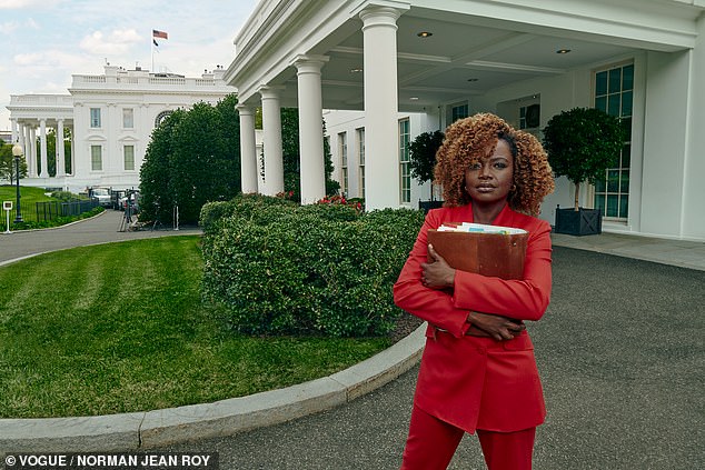 Karine Jean-Pierre was photographed in front of the West Wing holding her infamous briefing folder