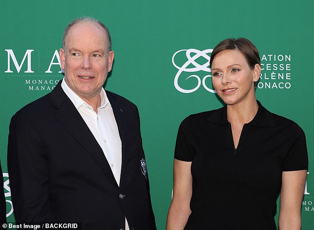 Charlene opted for a chic black dress while her husband dressed in simple trousers and shirt