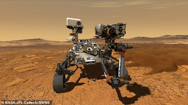 Target: The car-sized rover (pictured) launched to Mars in 2020 to search for signs of ancient life on the Red Planet