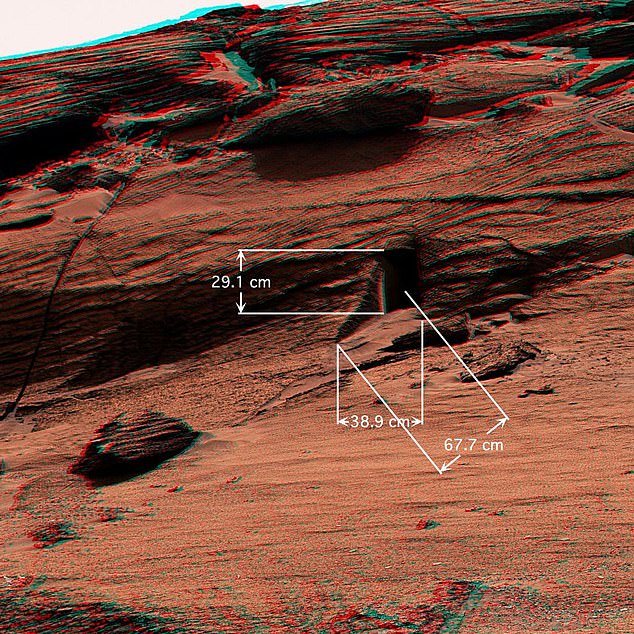 Misleading: Earlier this year, Curiosity, Perseverance's fellow Mars rover, broke a shadowy spot in a rock face that some claimed was a 