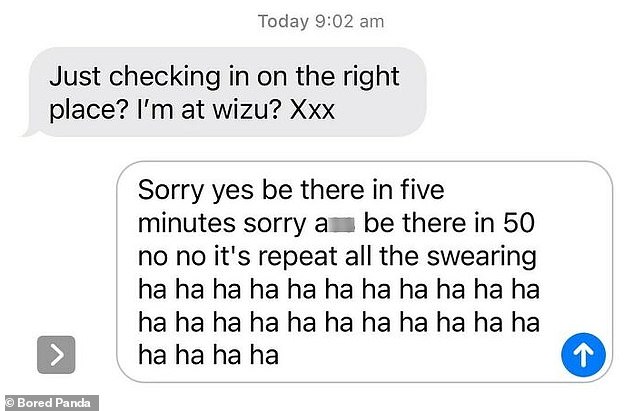 This texter, presumably from the UK, was clearly having fun using the text-to-speech feature on their phone